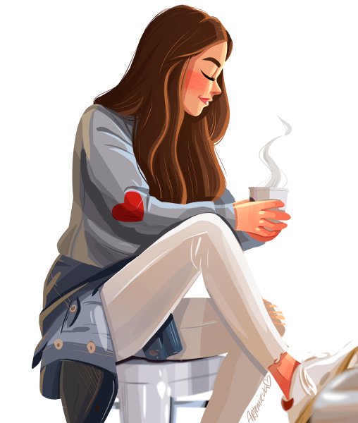 Дквушкс с кофе нарисованная