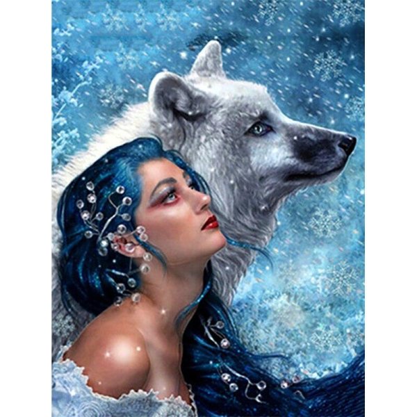 Девушка с волками вышивка
