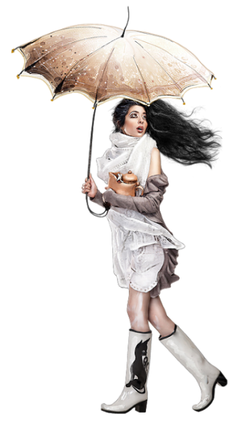 Девушка с зонтом на прозрачном фоне