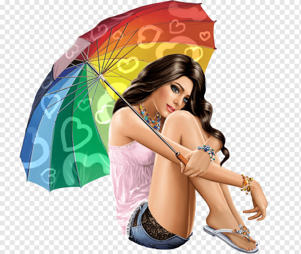 Девушки под зонтом на прозрачном фоне