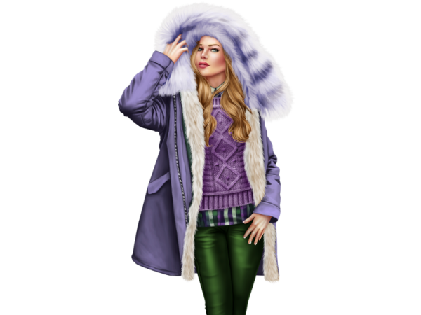 Девушка в зимней одежде на прозрачном фоне