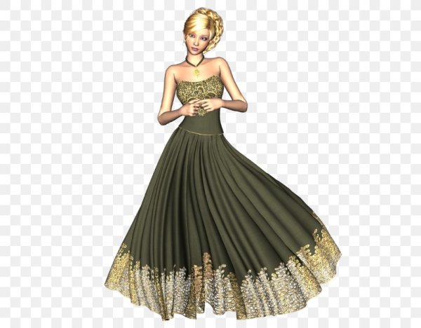 Дама в длинной платье на прозрачном фоне