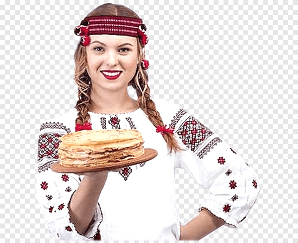 Девушка с блинами на Масленицу