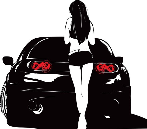 Силуэт девушки с машиной