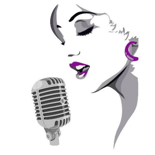 Силуэт поющей девушки с микрофоном