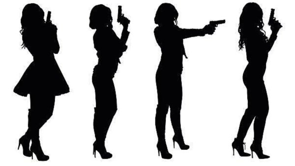Силуэт девушки с пистолетом в руках