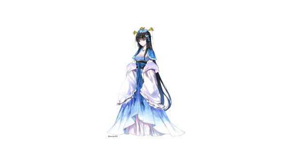 Девушка в голубом платье на прозрачном фоне