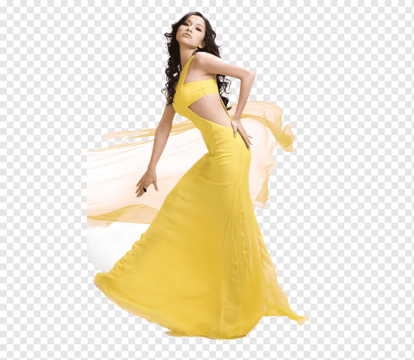 Красивая женщина в желтом Вечернем платье