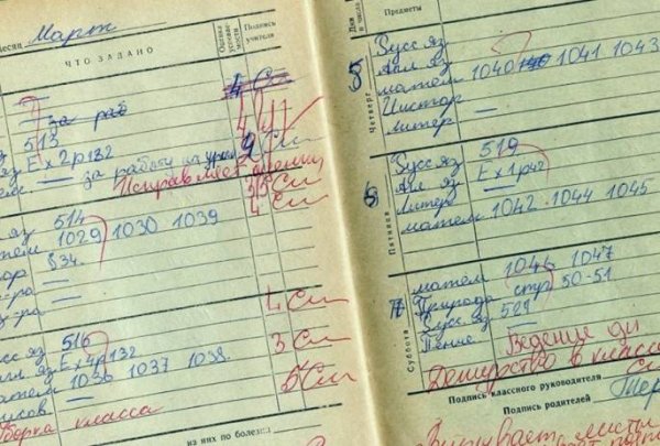 Школьный дневник с отметками