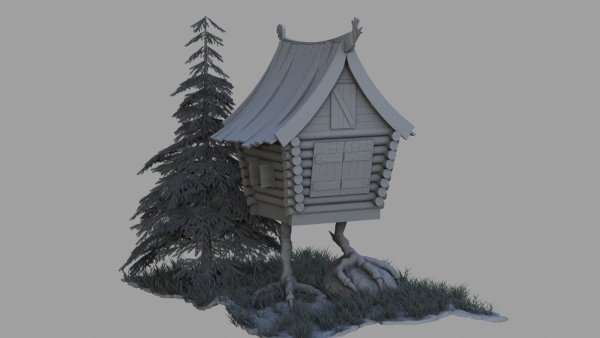 Избушка на курьих ножках в снегу