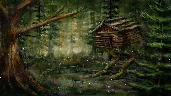 Избушка бабы яги в лесу