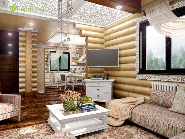 Гостиная в бревенчатом доме