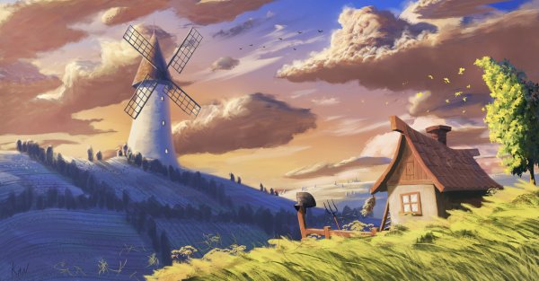 Мельницы у моря арт