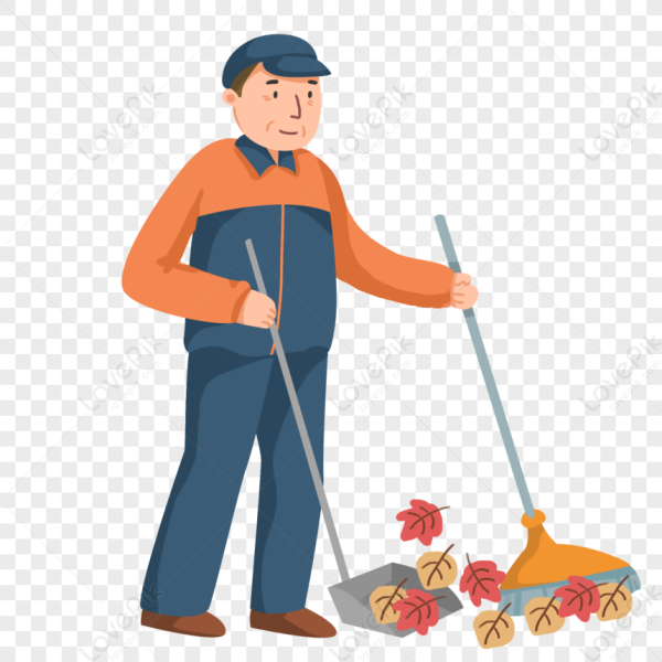 Рисунок дворник убирает листву