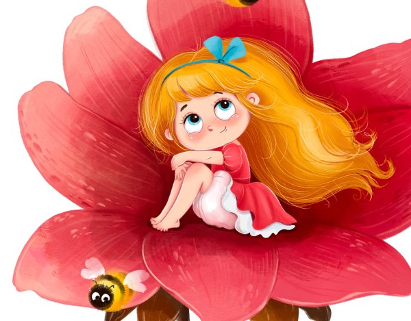 Дюймовочка на белом фоне