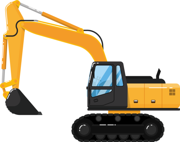 Желтый экскаватор на белом фоне