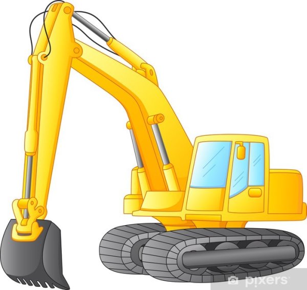 Экскаватор мультяшная на белом фоне