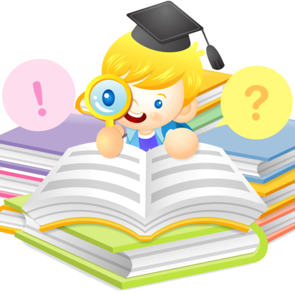 Дети с книжками на прозрачном фоне