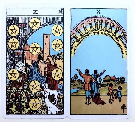 Райдер Уэйт Таро 10 пентаклей