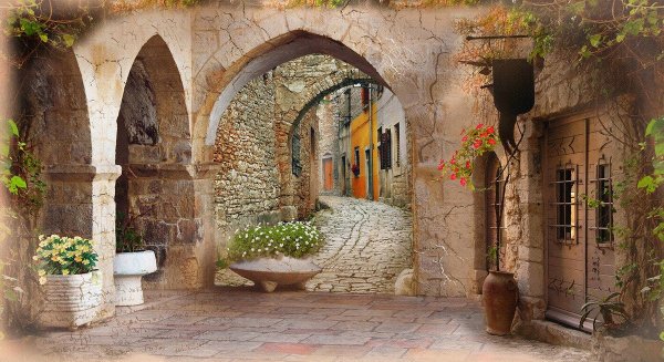 Фреска старый город Италии