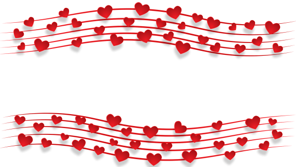 Сердечки в ряд на прозрачном фоне