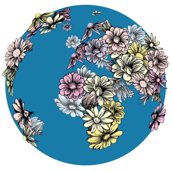 Круглый рисунок цветы в серых тонах