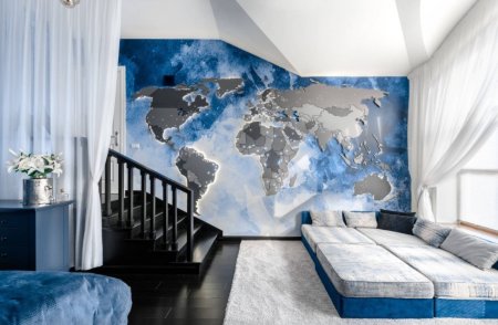 Синяя фреска в интерьере