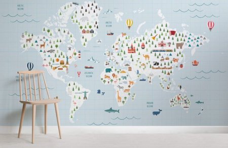 Обои карта мира детские синяя