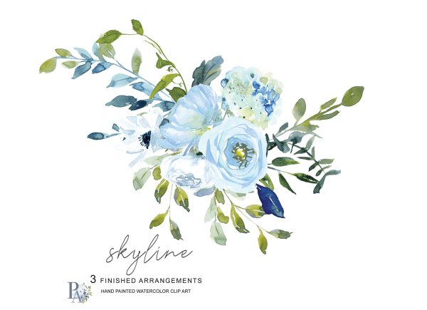 Голубые Акварельные цветы