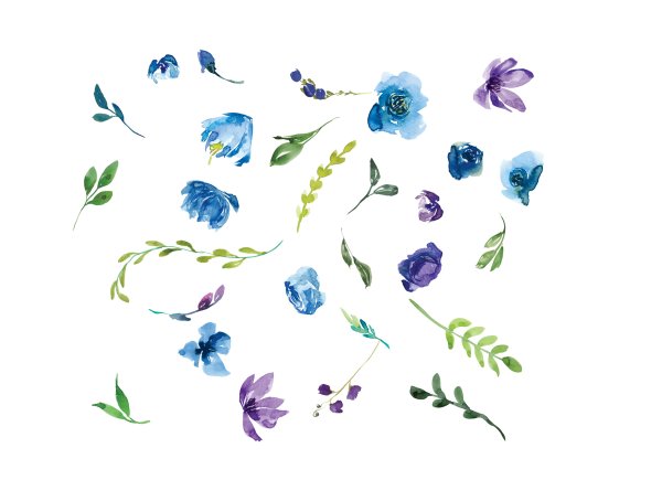 Голубые Акварельные цветы