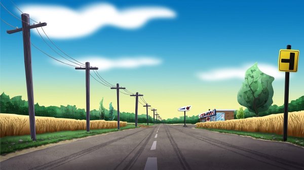 Мультяшный город с дорогой