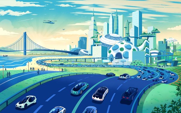 Мультяшный город будущего