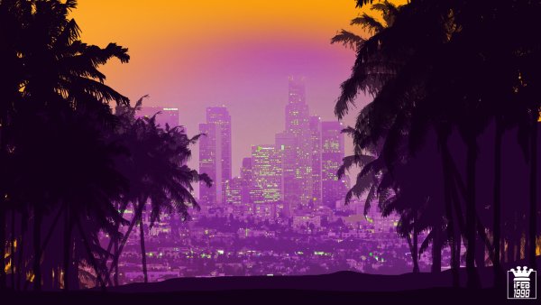 Фиолетовый пейзаж город