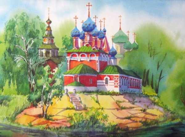 Спасо Преображенский храм в Угличе рисунки