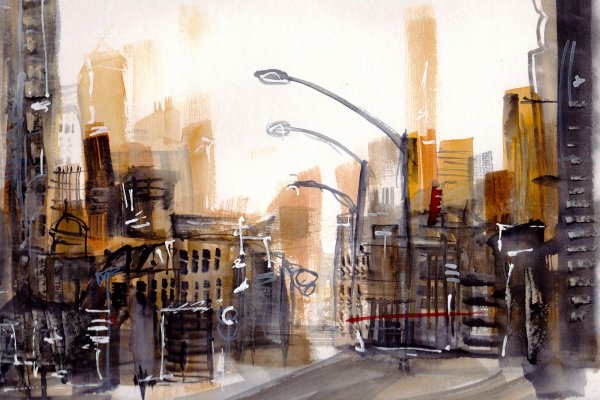 Урбанистический пейзаж акварелью