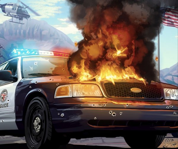 Горящая машина арт