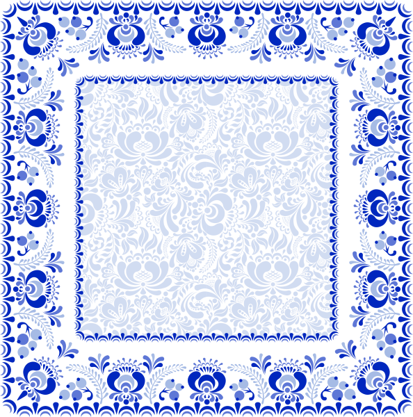 Рамка в стиле Гжель на прозрачном фоне