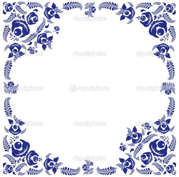 Рамка в стиле Гжель на прозрачном фоне