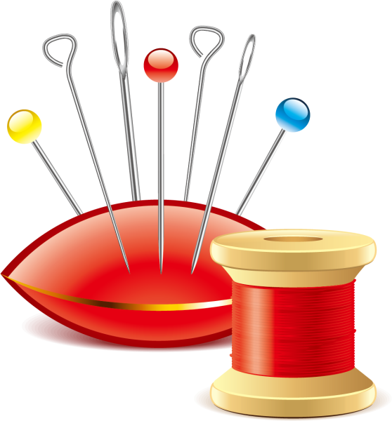 Иголка с ниткой на прозрачном фоне