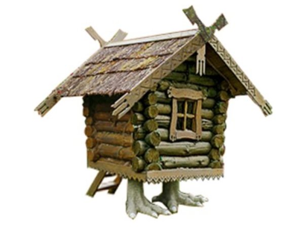 Избушка на курьих ножках на белом фоне