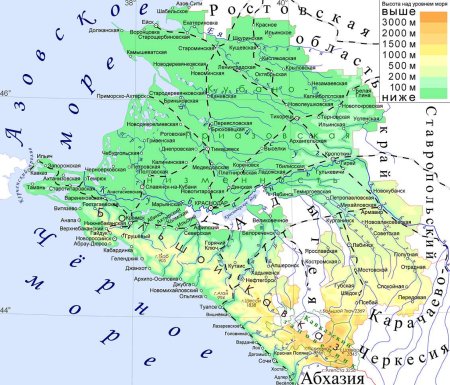 Карта Краснодарского края с населенными пунктами