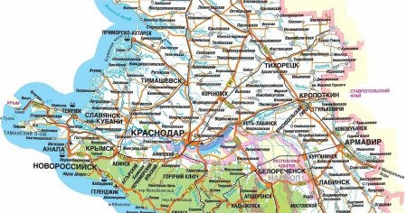 Карта Краснодарского края с населенными пунктами