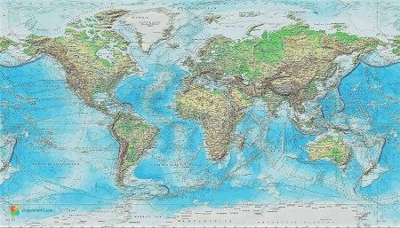 Географическая карта мира с рельефом