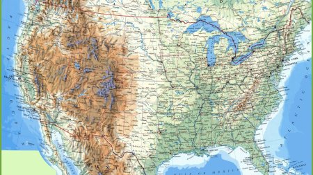 Физическая карта США подробная