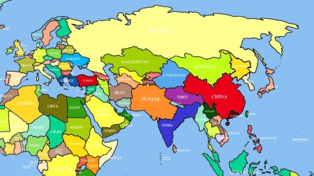 Карта Евразии с границами стран