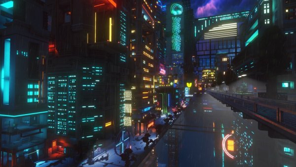 Cyberpunk 2077 город 4k Neon