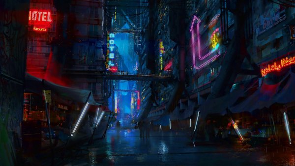 Cyberpunk 2077 Art город герой
