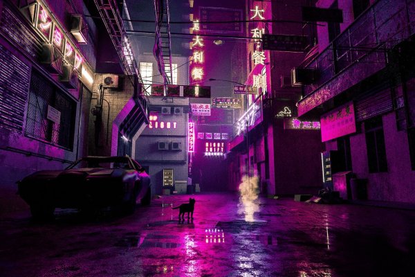 Cyberpunk 2077 улица неон