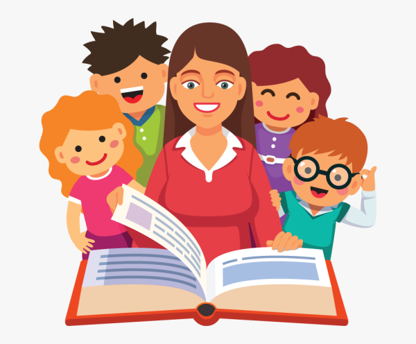 Учитель и дети на прозрачном фоне