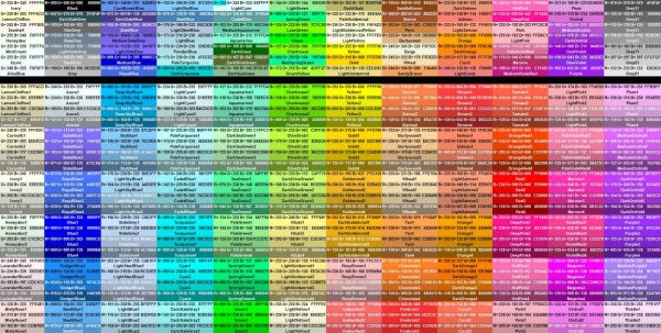 РГБ цвета таблица 255